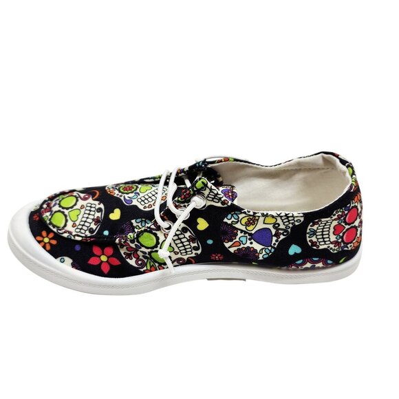 Girls Skull Pattern Shoes Size 4 Lace-Up Sneakers Sugar Skulls Day Of The Dead - Picture 9 of 11